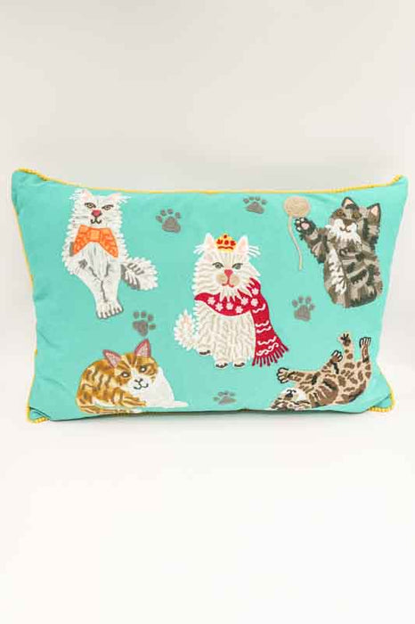Zierkissen Baumwolle spielende Katzen türkis 40x60cm