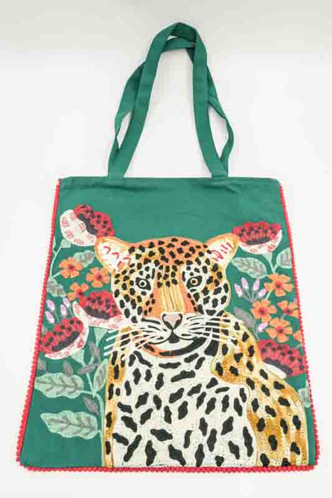 Shoulder bag cotton leopard 35x40cm