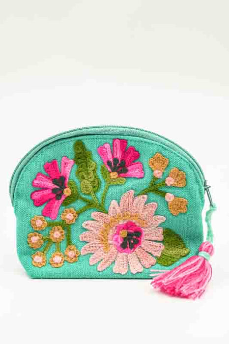 Portemonnaie Baumwolle Blumen türkis 10x12 cm