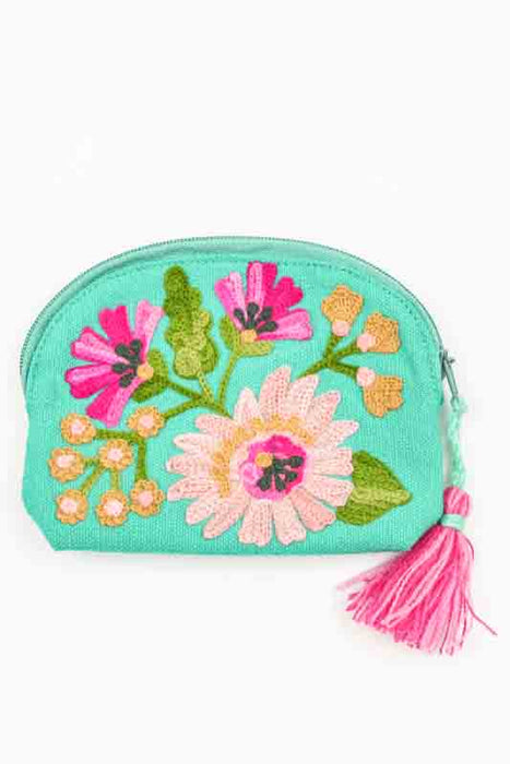 Portemonnaie Baumwolle Blumen türkis 10x12 cm