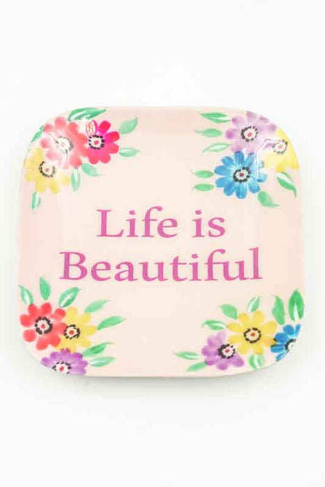Decorative Plate/Trinket Dish Mango Wood Life is beautiful 10x10cm