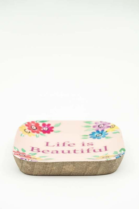 Decorative Plate/Trinket Dish Mango Wood Life is beautiful 10x10cm