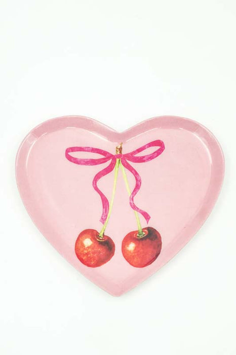 Decorative Plate/Trinket Dish, Heart-shaped, Cherries, 10x10cm