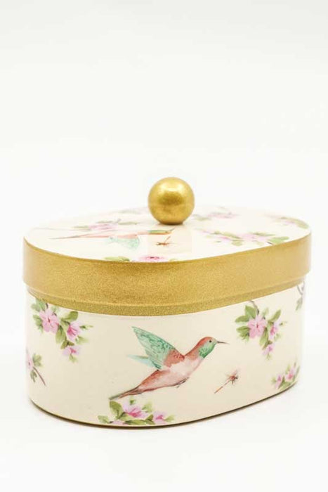 Decorative Box with Lid Oval Flowers & Birds 10x7x4.5cm