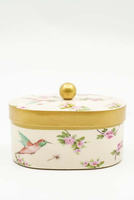 Decorative Box with Lid Oval Flowers & Birds 10x7x4.5cm