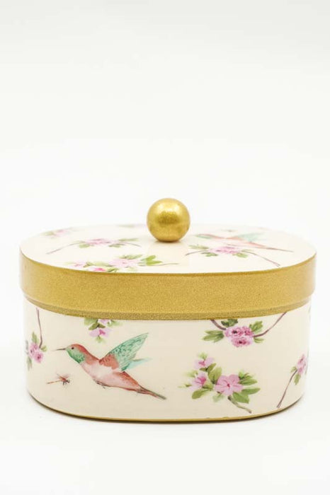 Decorative Box with Lid Oval Flowers & Birds 10x7x4.5cm