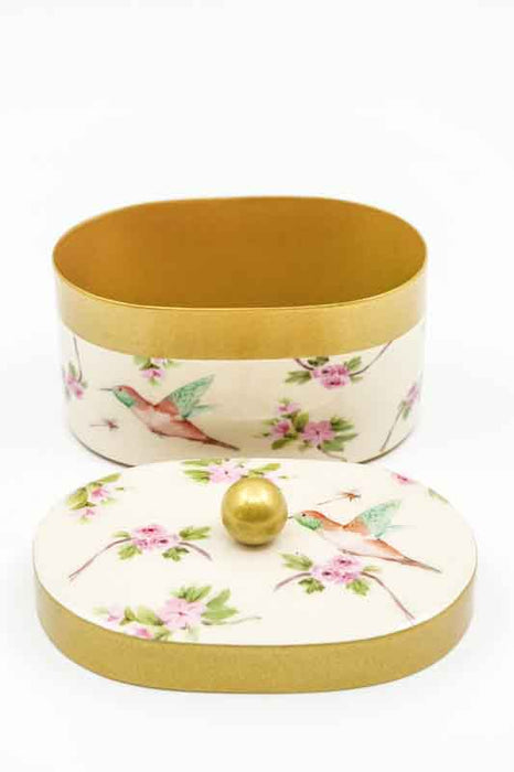 Decorative Box with Lid Oval Flowers & Birds 10x7x4.5cm