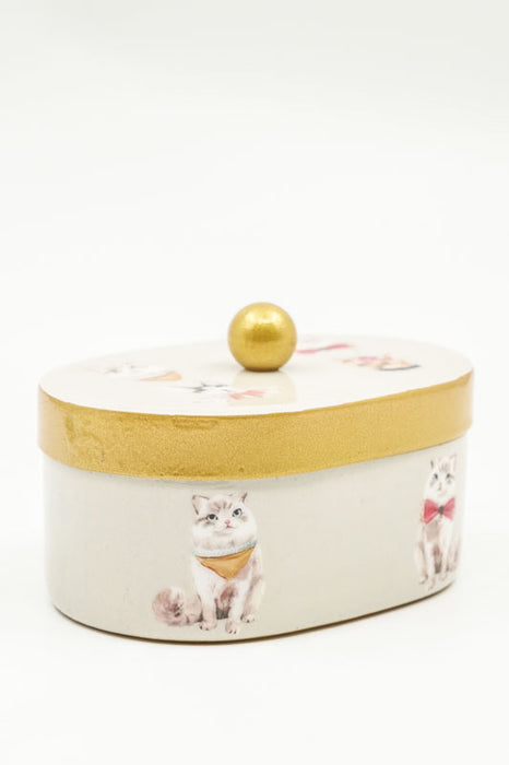Dekobox mit Deckel oval Katzen 10x7x4.5cm