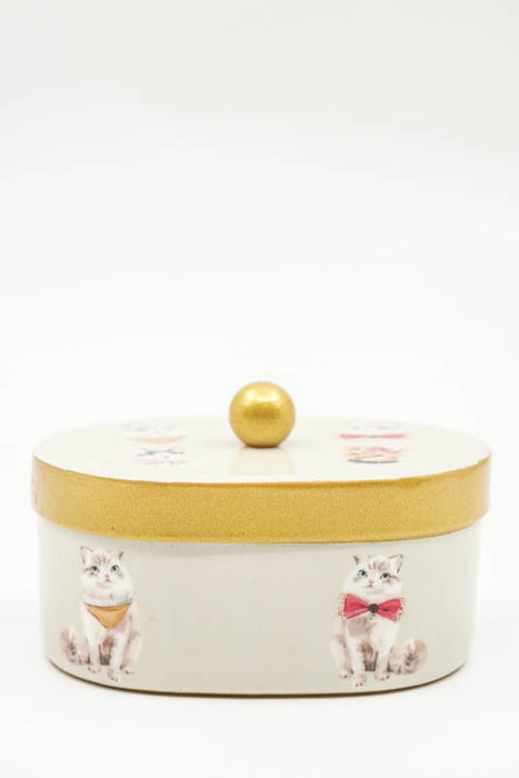 Dekobox mit Deckel oval Katzen 10x7x4.5cm