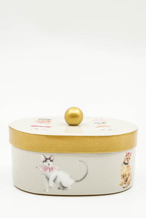 Dekobox mit Deckel oval Katzen 10x7x4.5cm