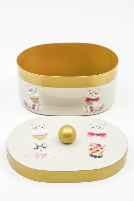 Dekobox mit Deckel oval Katzen 10x7x4.5cm