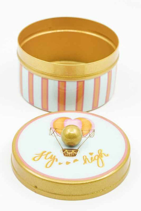 Dekobox mit Deckel rund "Fly high" Heissluftballon 9x5cm