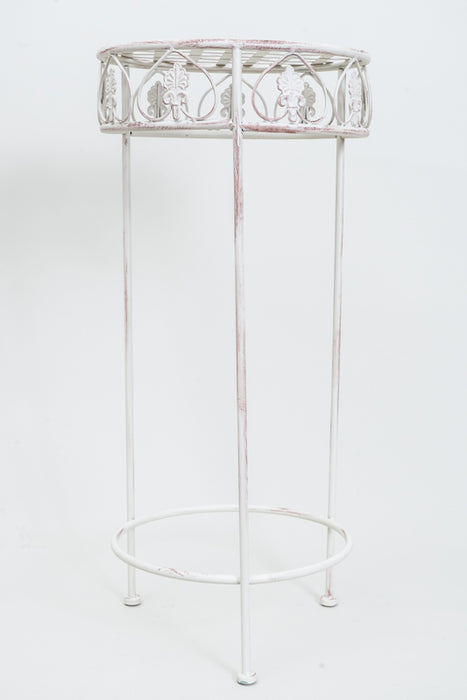 Round 3-legged antique cream flower stand, large, 32x70cm