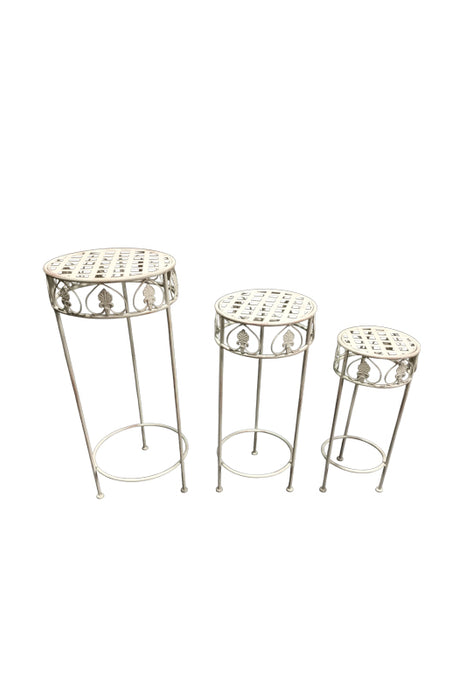 Round 3-legged antique cream flower stand, large, 32x70cm