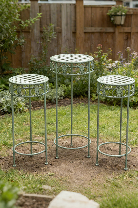 Round 3-legged flower stand, sage green, large, 32x70cm