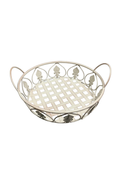 Round flower basket with 2 handles, antique cream, 35x32x14cm