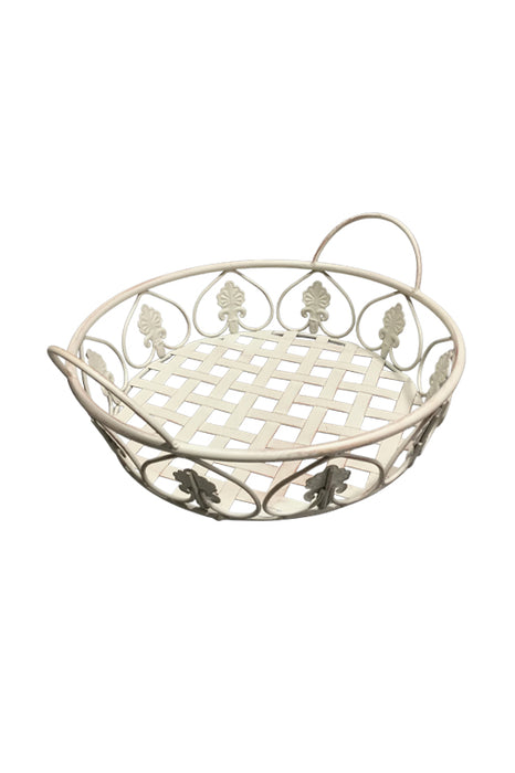 Round flower basket with 2 handles, antique cream, 35x32x14cm