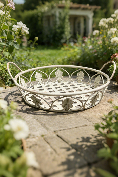Round flower basket with 2 handles, antique cream, 35x32x14cm