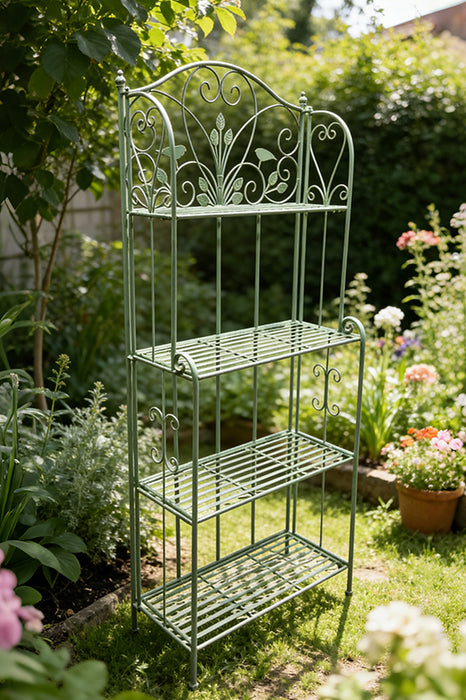 Flower stand with 4 shelves, sage green, 71x32x167cm