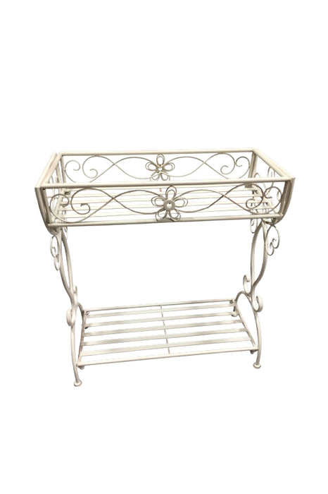Flower stand with basket and shelf, antique cream, 55x25x60cm