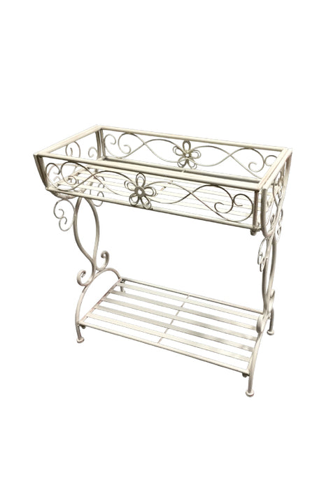 Flower stand with basket and shelf, antique cream, 55x25x60cm