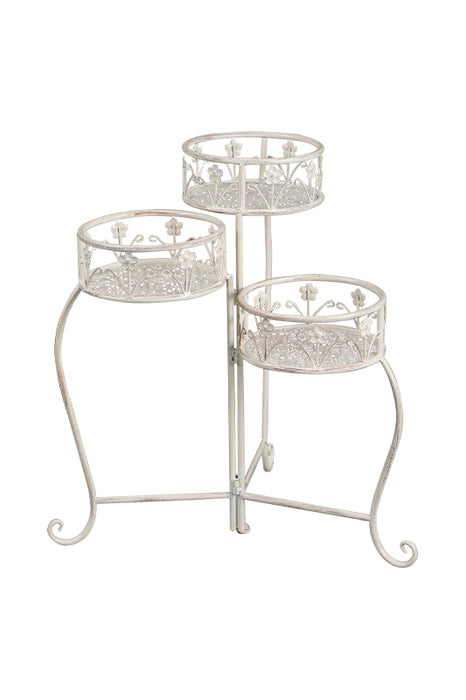 3-piece flower stand with baskets, antique cream, 29x23x62cm