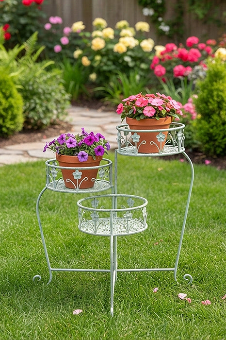 3-piece flower stand with baskets, sage green, 29x23x62cm