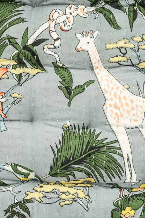 Sitzkissen Gaddi Baumwoll-Print mit Pompons khaki/weiss/braun 40x40x5cm