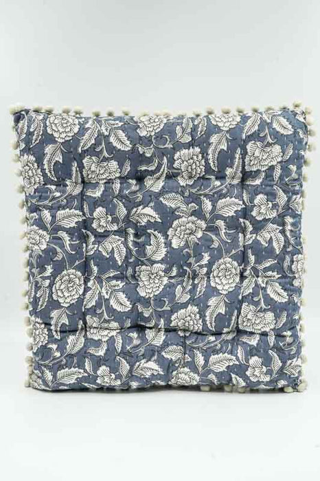 Sitzkissen Gaddi Baumwoll-Print mit Pompons grau/beige 40x40x5cm