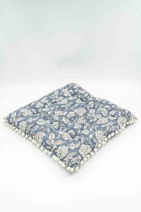 Sitzkissen Gaddi Baumwoll-Print mit Pompons grau/beige 40x40x5cm