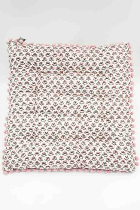 Sitzkissen Gaddi Baumwoll-Print mit Pompons beige/rosa/multicolor 40x40x5cm