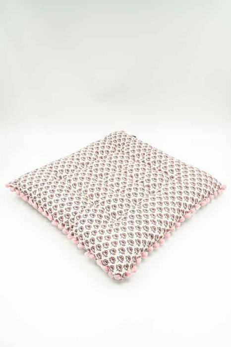 Sitzkissen Gaddi Baumwoll-Print mit Pompons beige/rosa/multicolor 40x40x5cm