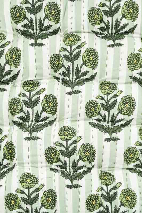 Sitzkissen Gaddi Baumwoll-Print mit Pompons olive/beige 40x40x5cm