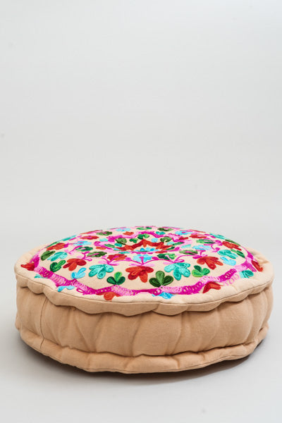 Sitzkissen Gaddi rund bestickt apricot/multicolor 40x10 cm