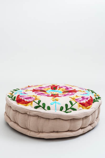 Sitzkissen Gaddi rund bestickt beige/multicolor 40x10 cm