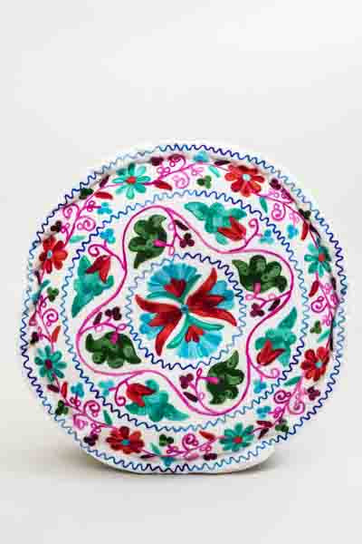 Sitzkissen Gaddi rund bestickt weiss/multicolor 40x10 cm