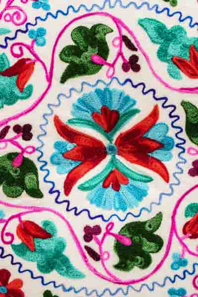 Sitzkissen Gaddi rund bestickt weiss/multicolor 40x10 cm