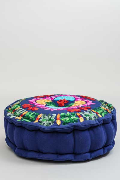 Sitzkissen Gaddi rund bestickt dunkelblau/multicolor 40x10 cm
