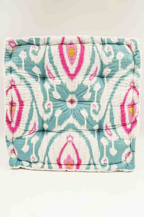 Sitzkissen/Bodenkissen Gaddi Baumwoll-Samt mit Print hellblau/pink/crème 40x40x10cm