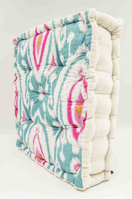 Sitzkissen/Bodenkissen Gaddi Baumwoll-Samt mit Print hellblau/pink/crème 40x40x10cm