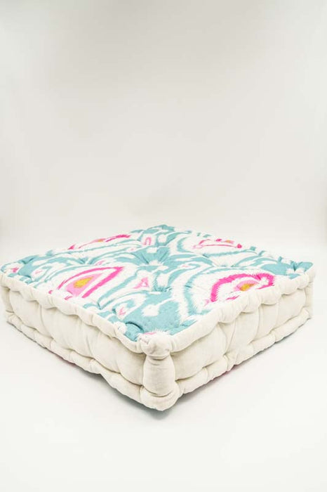 Sitzkissen/Bodenkissen Gaddi Baumwoll-Samt mit Print hellblau/pink/crème 40x40x10cm