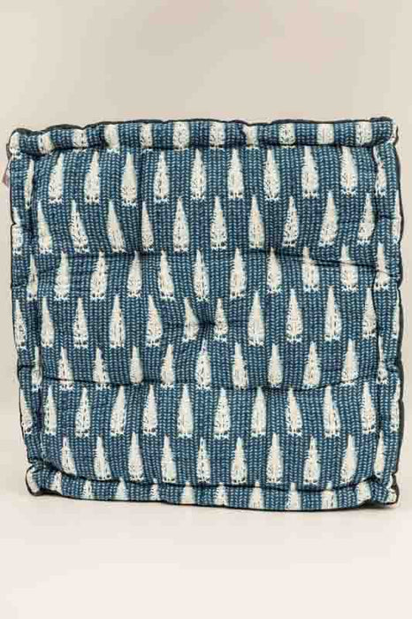 Sitzkissen/Bodenkissen Gaddi Baumwoll-Samt mit Print petrol/weiss 40x40x10cm