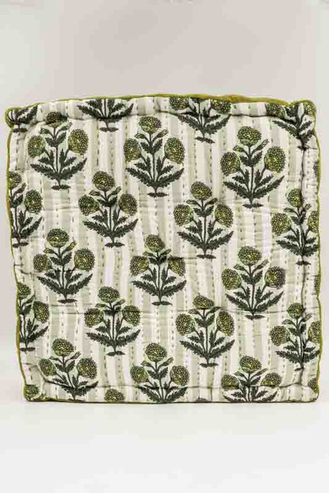 Sitzkissen/Bodenkissen Gaddi Baumwoll-Samt mit Print olive/beige 40x40x10cm