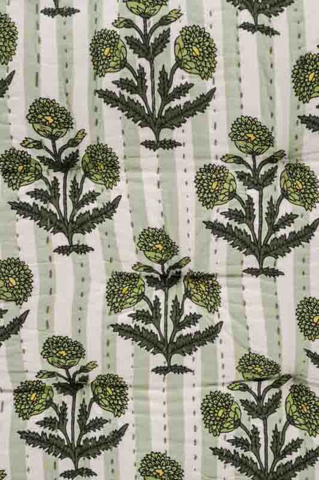 Sitzkissen/Bodenkissen Gaddi Baumwoll-Samt mit Print olive/beige 40x40x10cm
