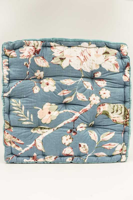 Sitzkissen/Bodenkissen Gaddi Baumwoll-Samt mit Print hellblau/weiss/rosa 40x40x10cm