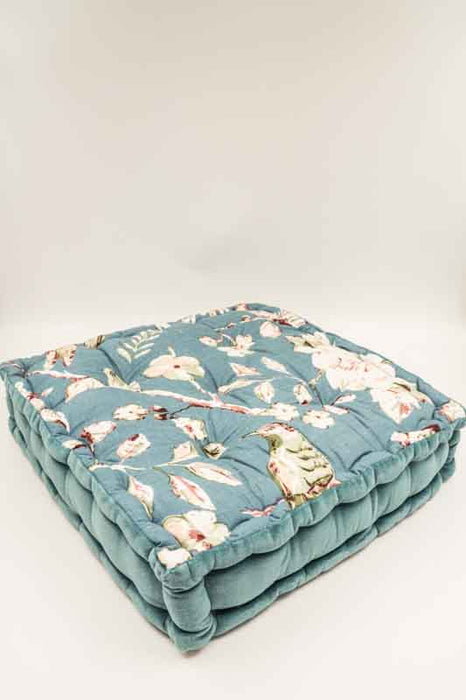 Sitzkissen/Bodenkissen Gaddi Baumwoll-Samt mit Print hellblau/weiss/rosa 40x40x10cm