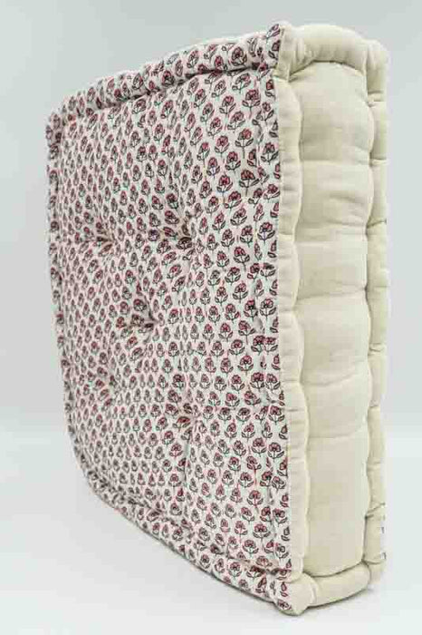 Sitzkissen/Bodenkissen Gaddi Baumwoll-Samt mit Print beige/rosa/multicolor 40x40x10cm
