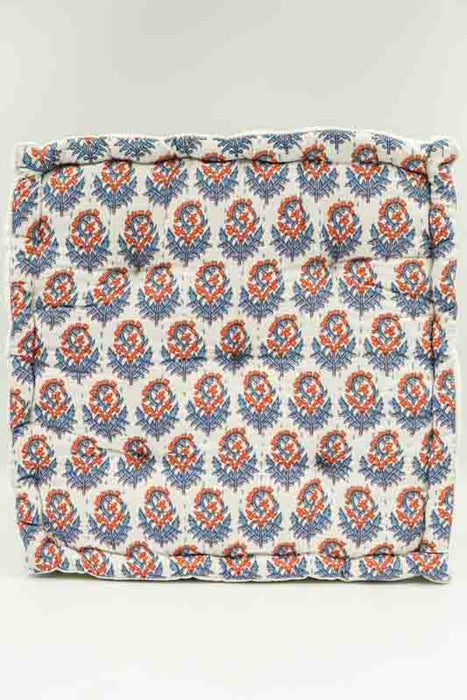 Sitzkissen/Bodenkissen Gaddi Baumwoll-Samt mit Print beige/hellblau/orange 40x40x10cm