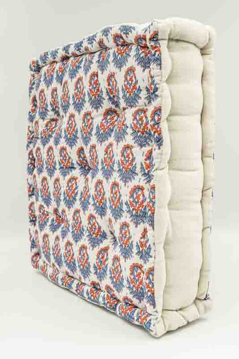 Sitzkissen/Bodenkissen Gaddi Baumwoll-Samt mit Print beige/hellblau/orange 40x40x10cm