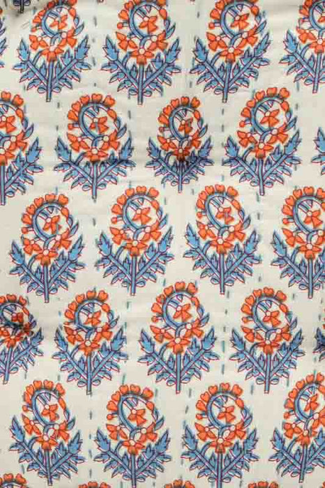 Sitzkissen/Bodenkissen Gaddi Baumwoll-Samt mit Print beige/hellblau/orange 40x40x10cm